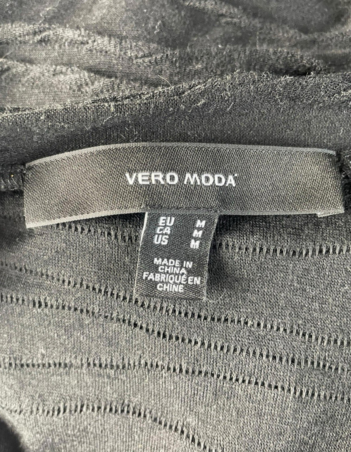 Vero Moda Black Textured Crop Top Long Sleeve Women's UK Size M
