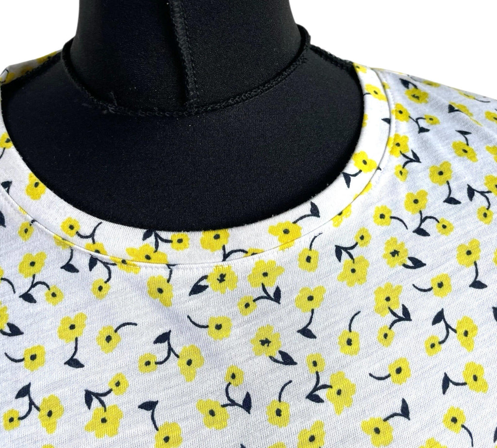 Marks & Spencer White Yellow Floral T-Shirt Blouse Women's UK Size 14 Crew Neck