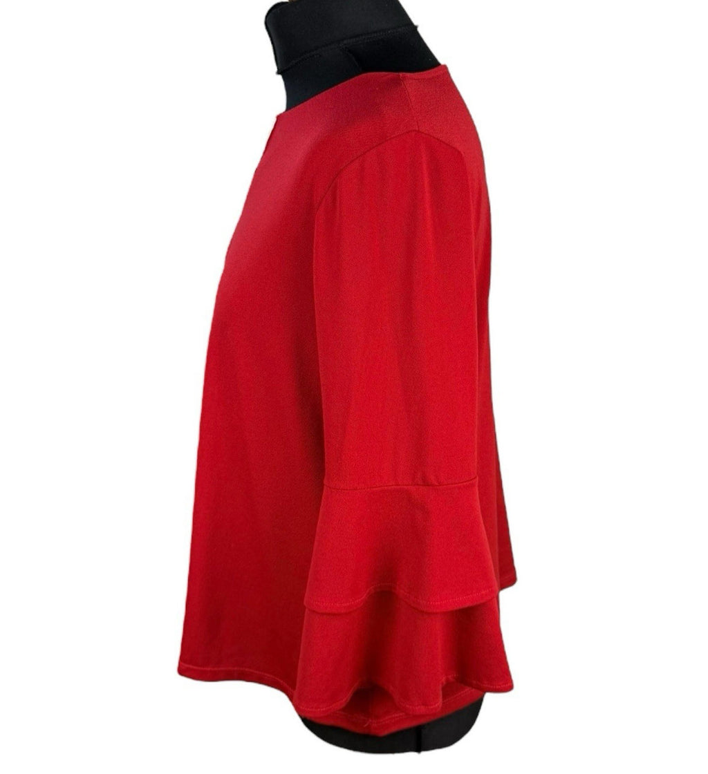Klass Red Klass Bright Red Blouse 3/4 Sleeve Gold Buckle Detail Women's UK Size M