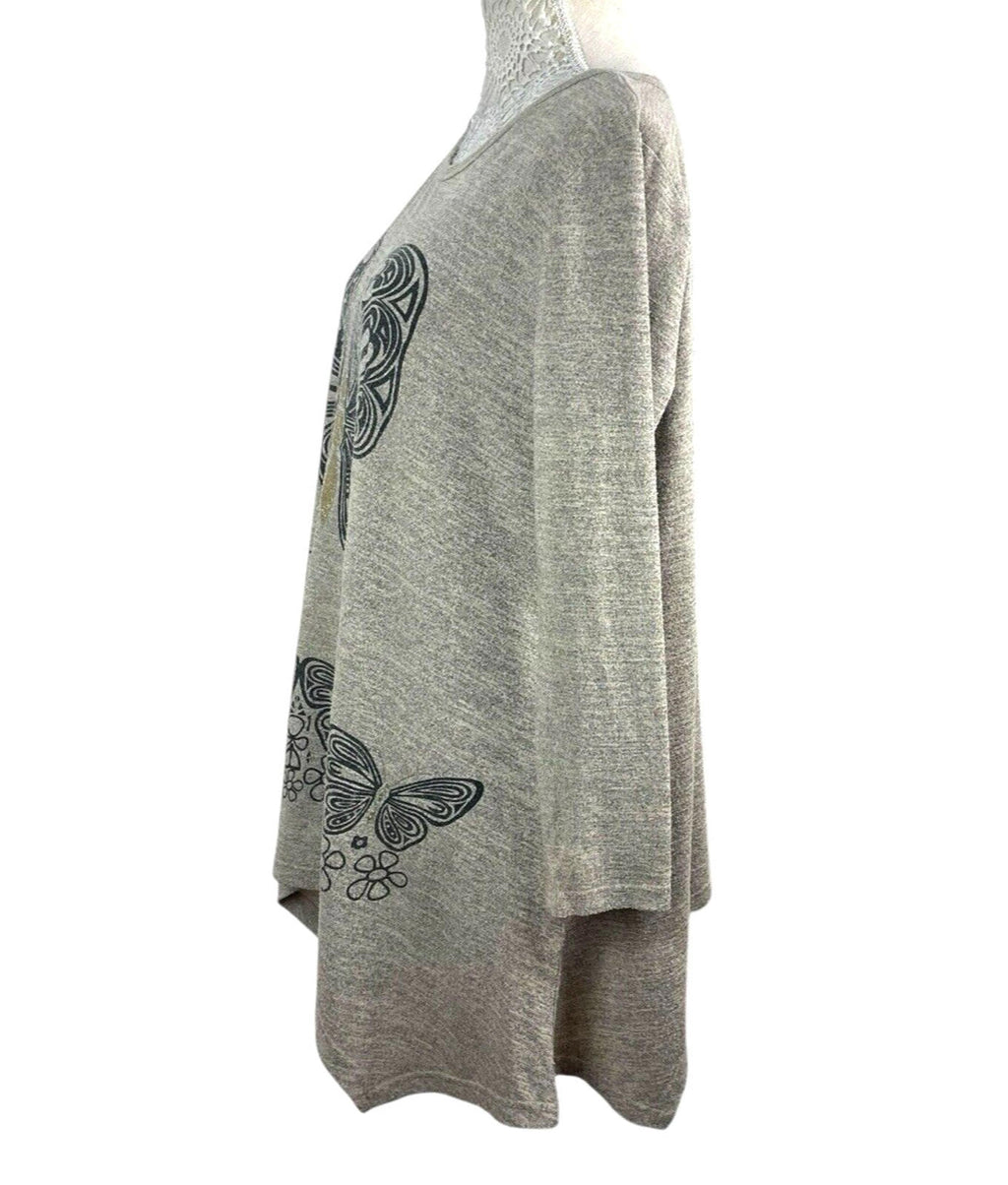 Frock Me Beige Butterfly Tunic Top Women's UK Size M Beige Long-Sleeved Lightweight Jumper