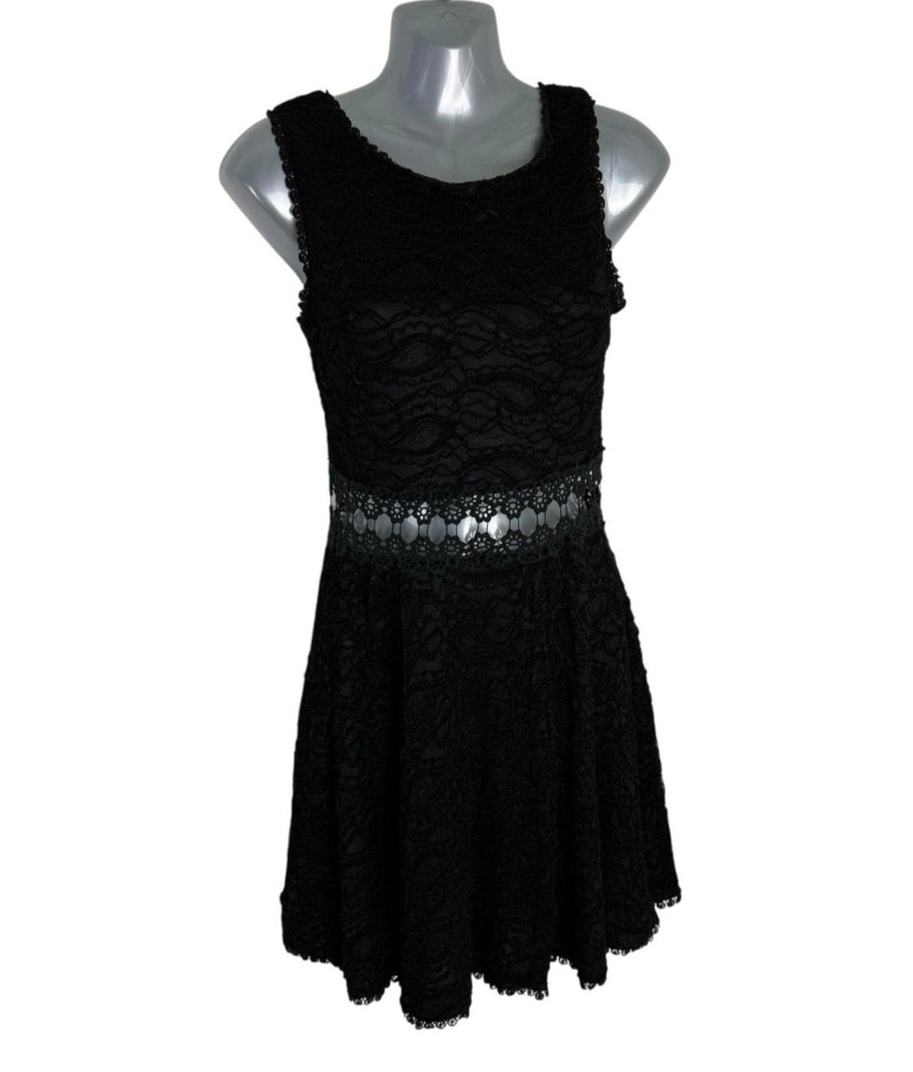 AX Paris Black Lace Dress Knee Length Cut Out Waistband Women's UK Size 8