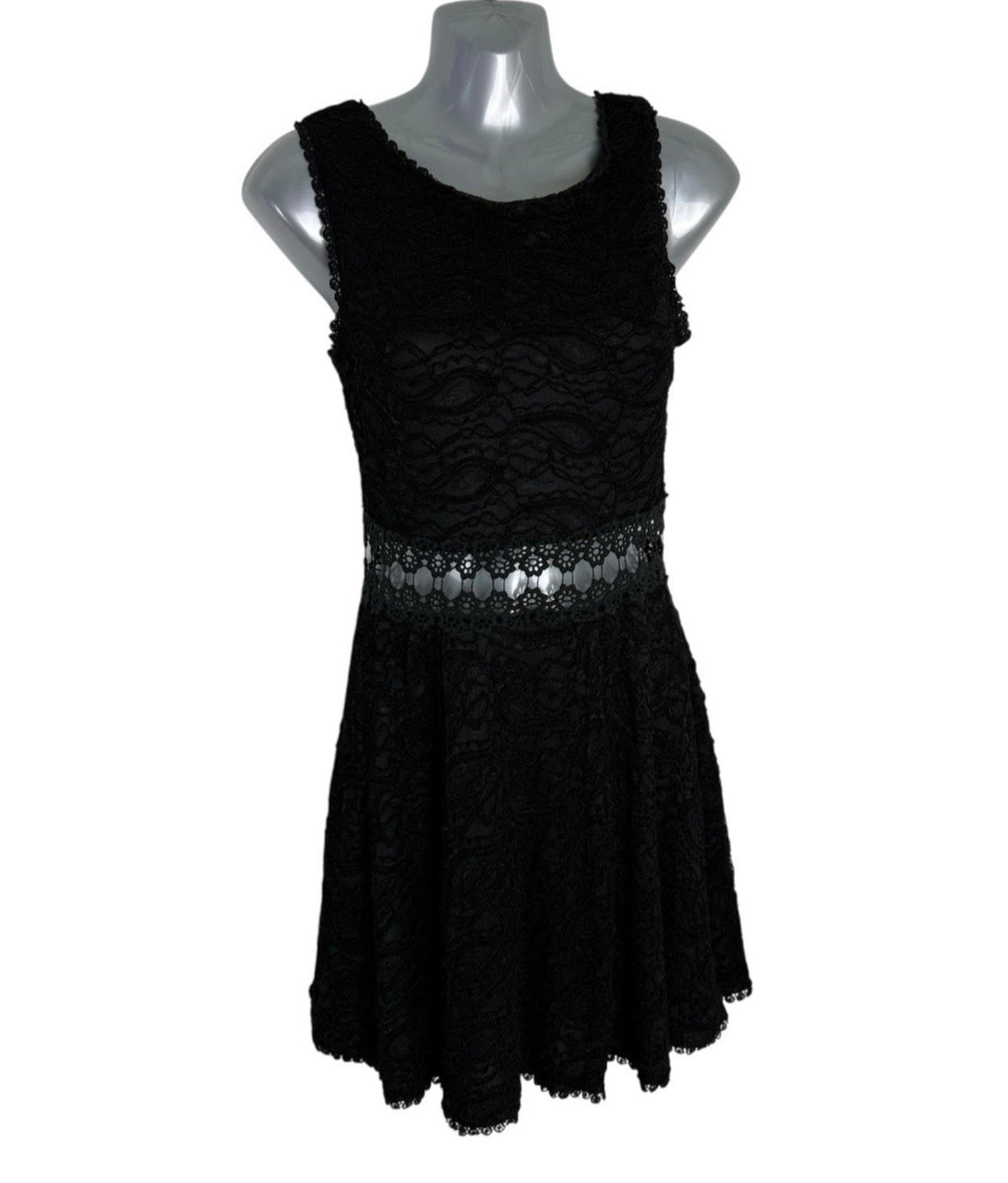 AX Paris Black Lace Dress Knee Length Cut Out Waistband Women's UK Size 8