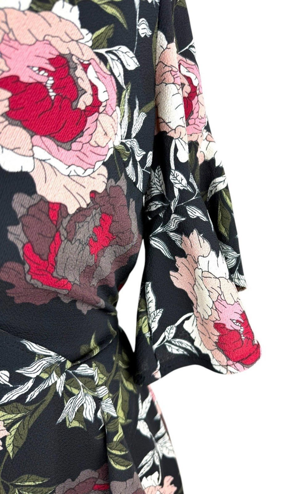 AX Paris Dress Black Floral Wrap Front Frill Knee Length Women's UK Size 10