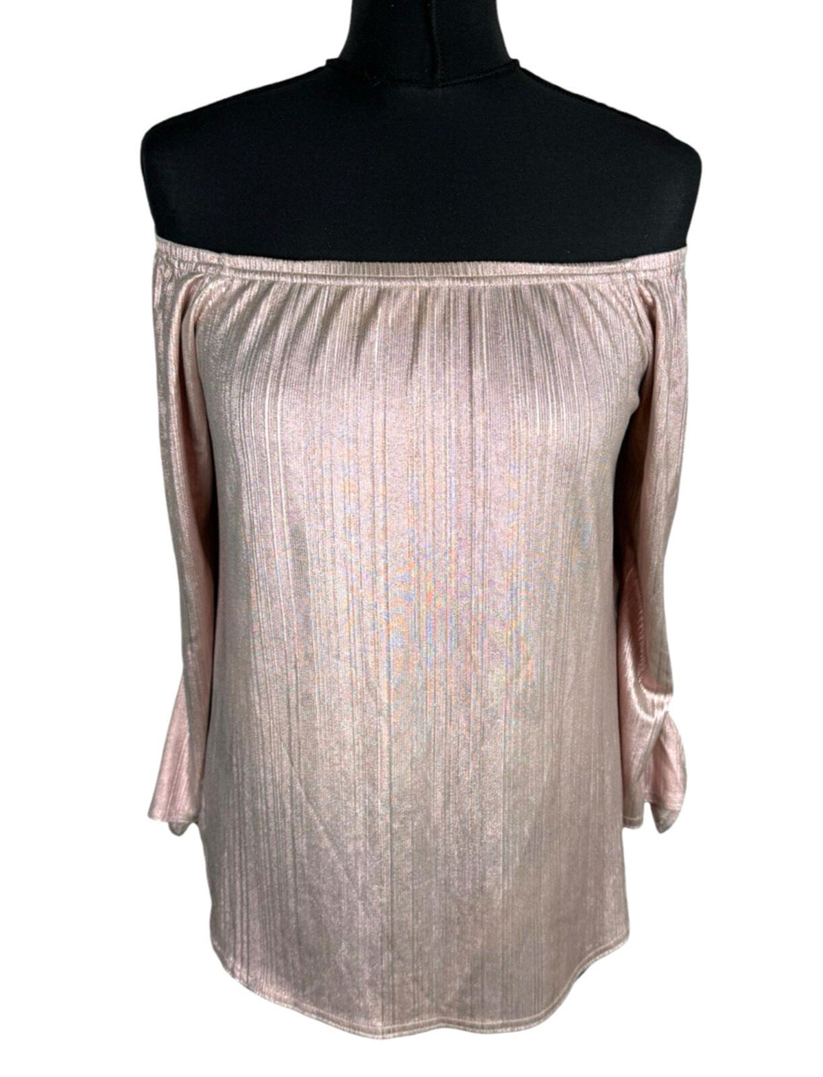 New Look Metallic Top Women's UK Size 10 Off Shoulder 3/4 Sleeve Rose Gold