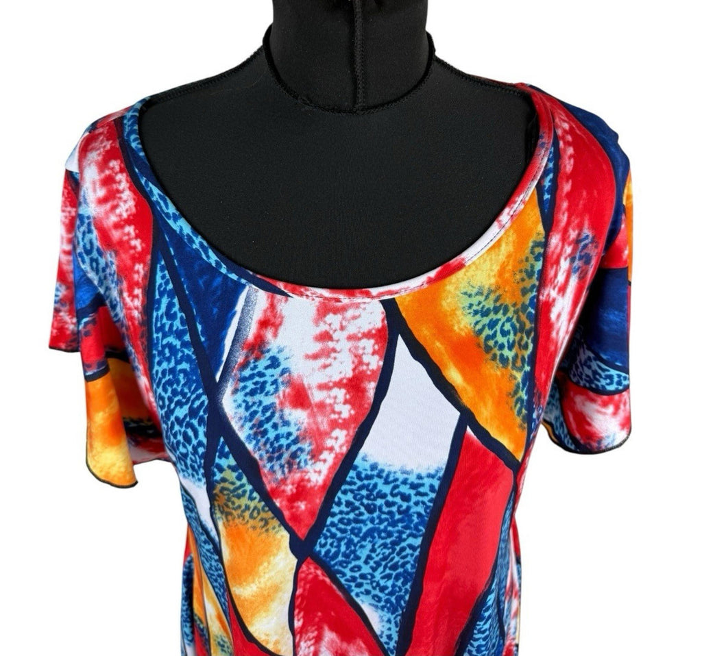 Kate Lilly Multicolour T-shirt Blouse Long Sides Short Sleeve Women's UK Size 20