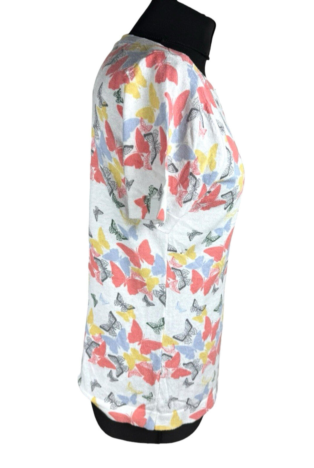 Next White Next Butterfly Print T-Shirt Top Women's UK Size 12 Multi-Color Studded Accents