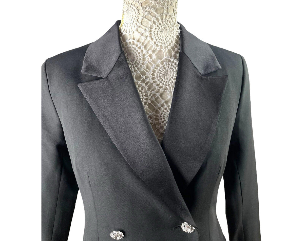 New Look Long Black Blazer Jacket Diamante Button PETITE Women’s UK Size 8