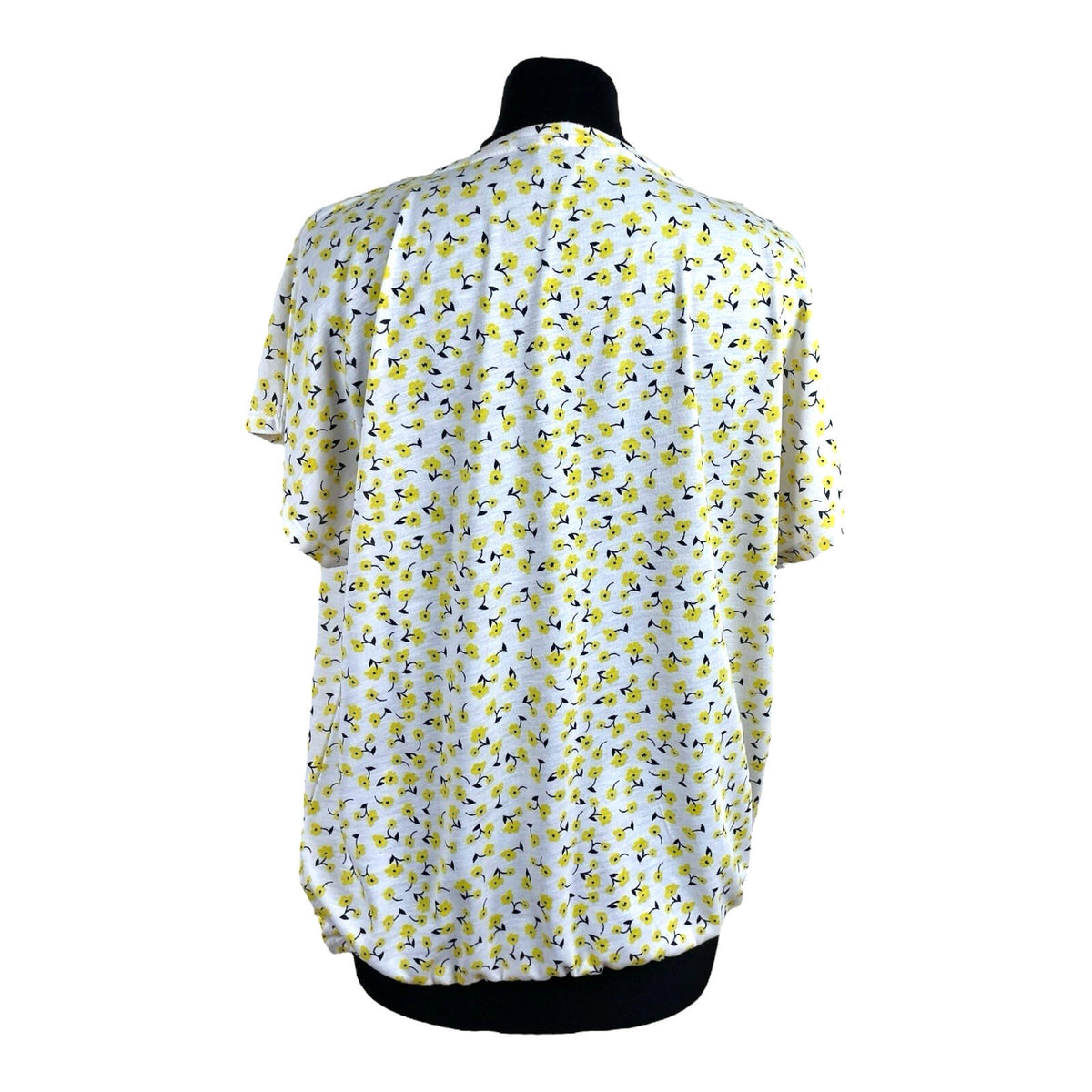 Marks & Spencer White Yellow Floral T-Shirt Blouse Women's UK Size 14 Crew Neck