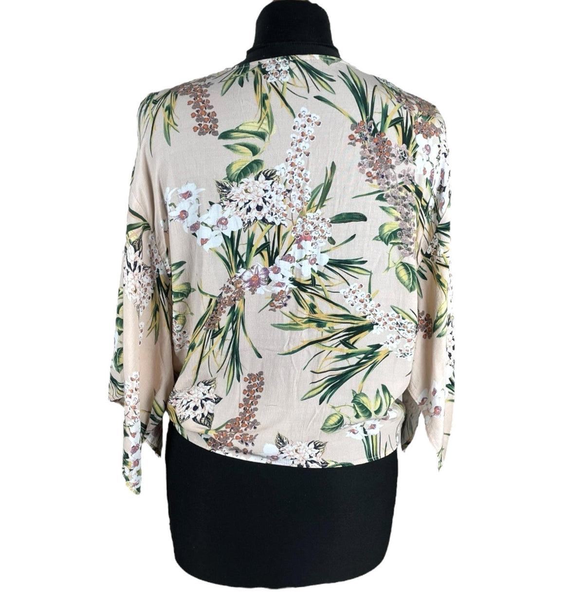 River Island Pink Floral Crop Top Tie Front 3/4 Sleeve Pastel Women's UK Size 12
