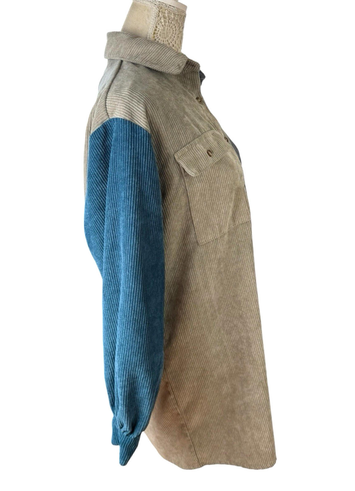 Nasty Gal Corduroy Shirt Oversized Colour Block Front Pocket Women’s UK Size 8