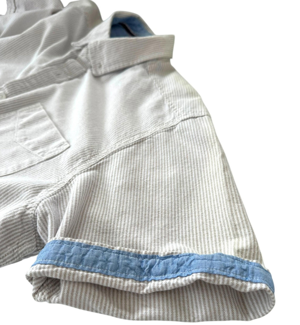 Boston Crew Shirt Men's UK Size XL White & Beige Stripe Casual Short Sleeve