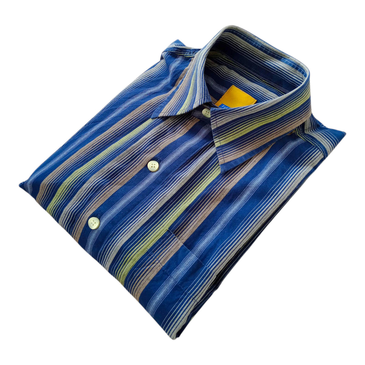 French Shirt Long Sleeve Blue Striped Pocket UK Men's Size 2XL XXL Collar 15"