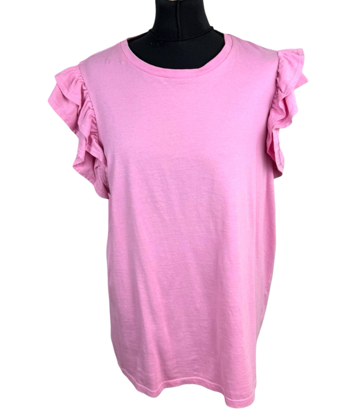 George Cotton T-Shirt Pink Women’s UK Size 20 Round Neck Frill Sleeve Detail