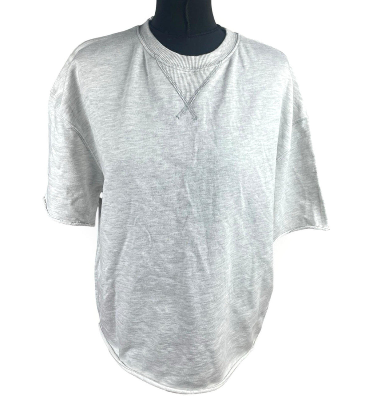 Zara Jersey T-Shirt Top Women's UK Size S Oversized Light Grey Crew Neck