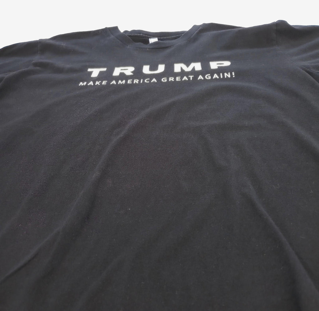 American Apparel Black Trump Print T-Shirt Men's UK Size L Black Crew Neck USA Make America Great Again