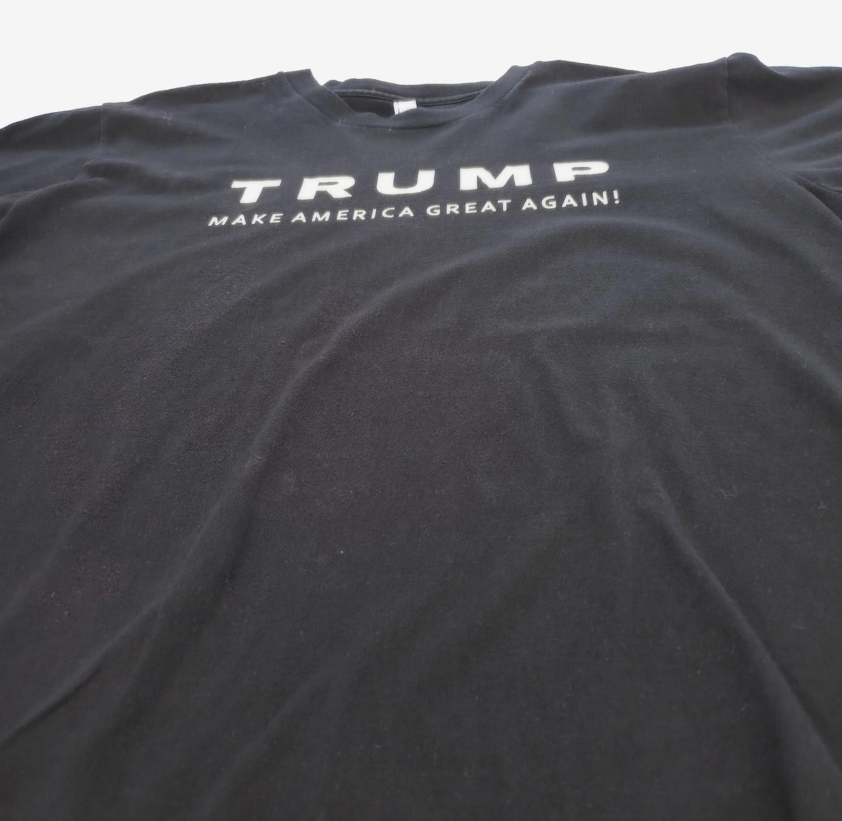 American Apparel Black Trump Print T-Shirt Men's UK Size L Black Crew Neck USA Make America Great Again