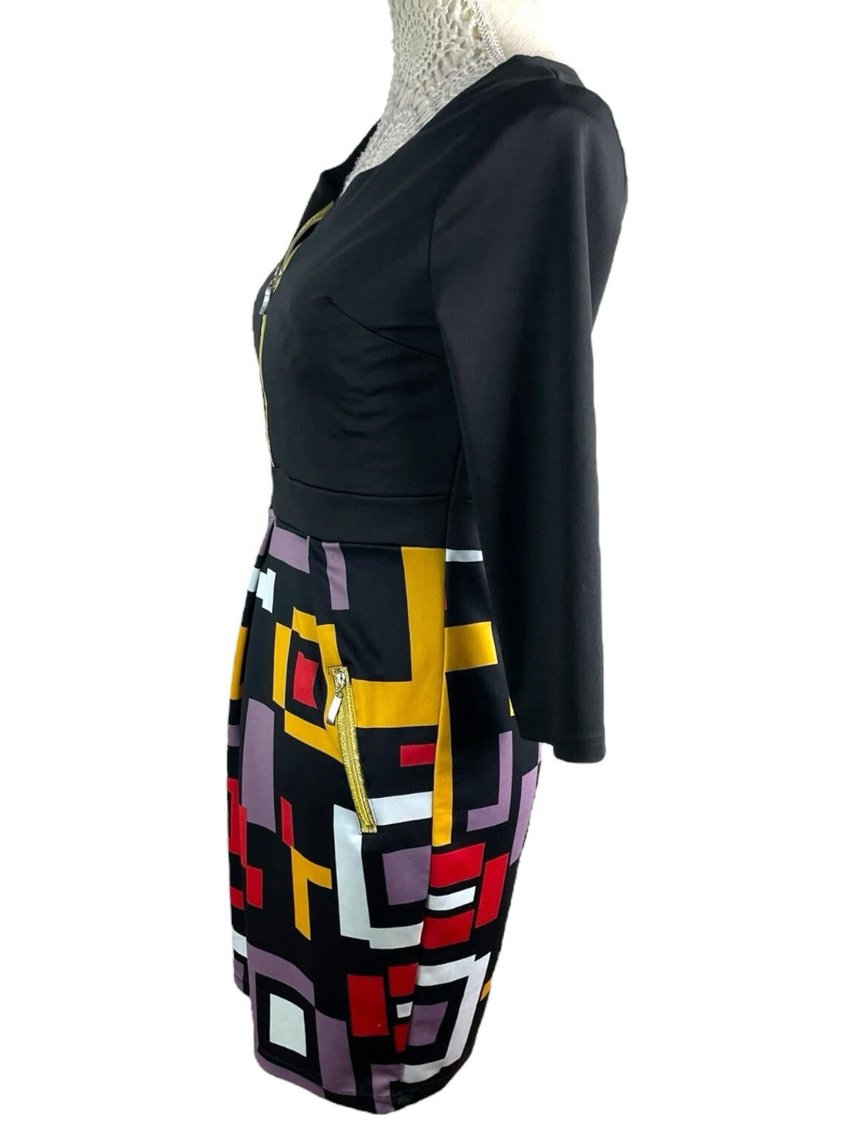 Miusol Retro Look Mini Dress Long Sleeve Zip Front Women's UK Size M