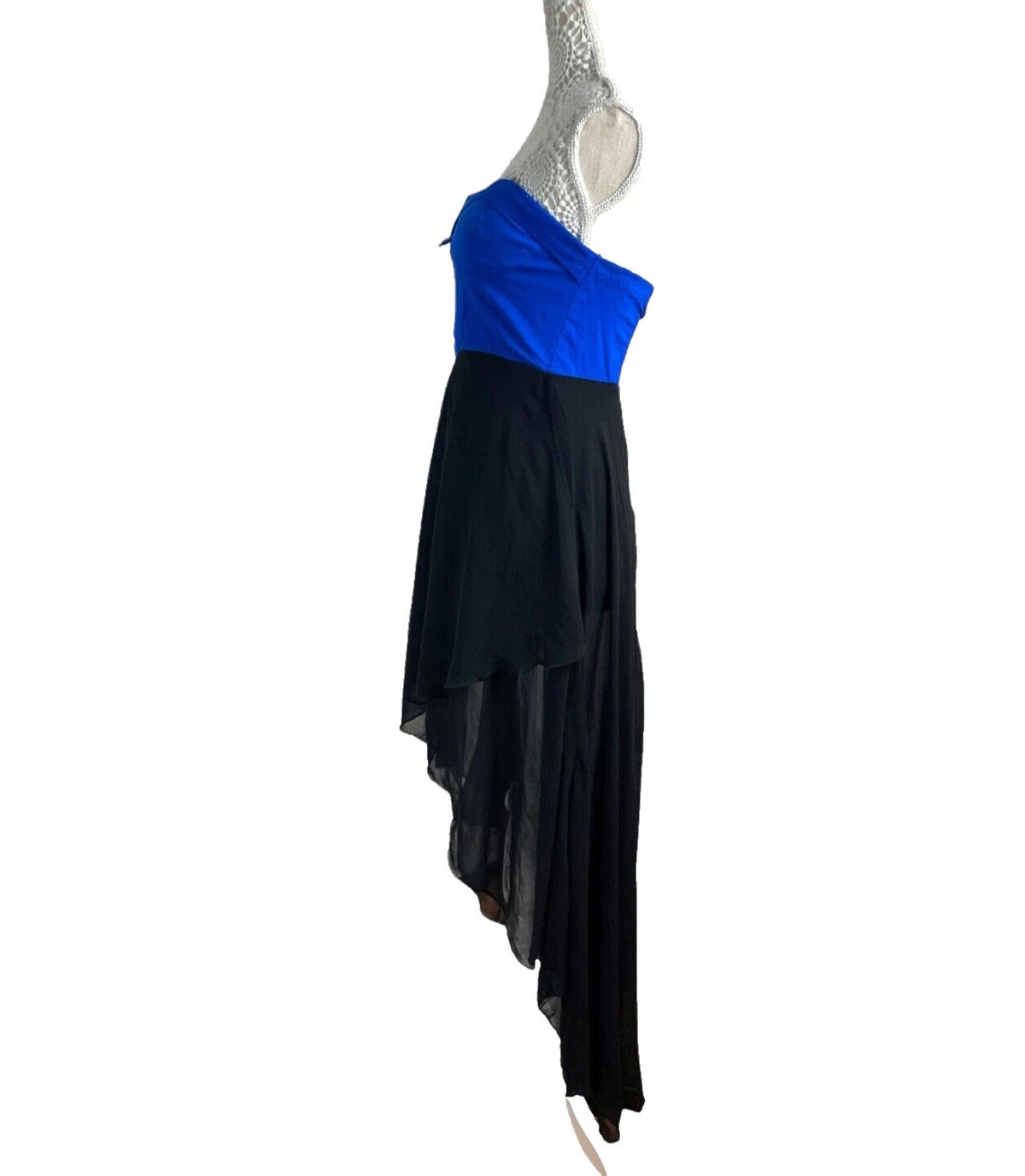 Apricot Strapless High-Low Party Dress Women’s UK Size XS Royal Blue & Black