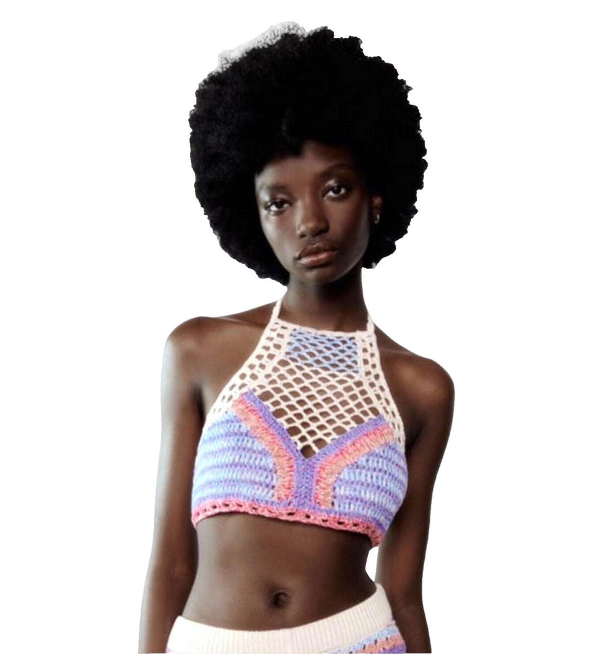 ZARA Multi Zara Crochet Knit Halter Crop Top Summer Women's UK Size Large