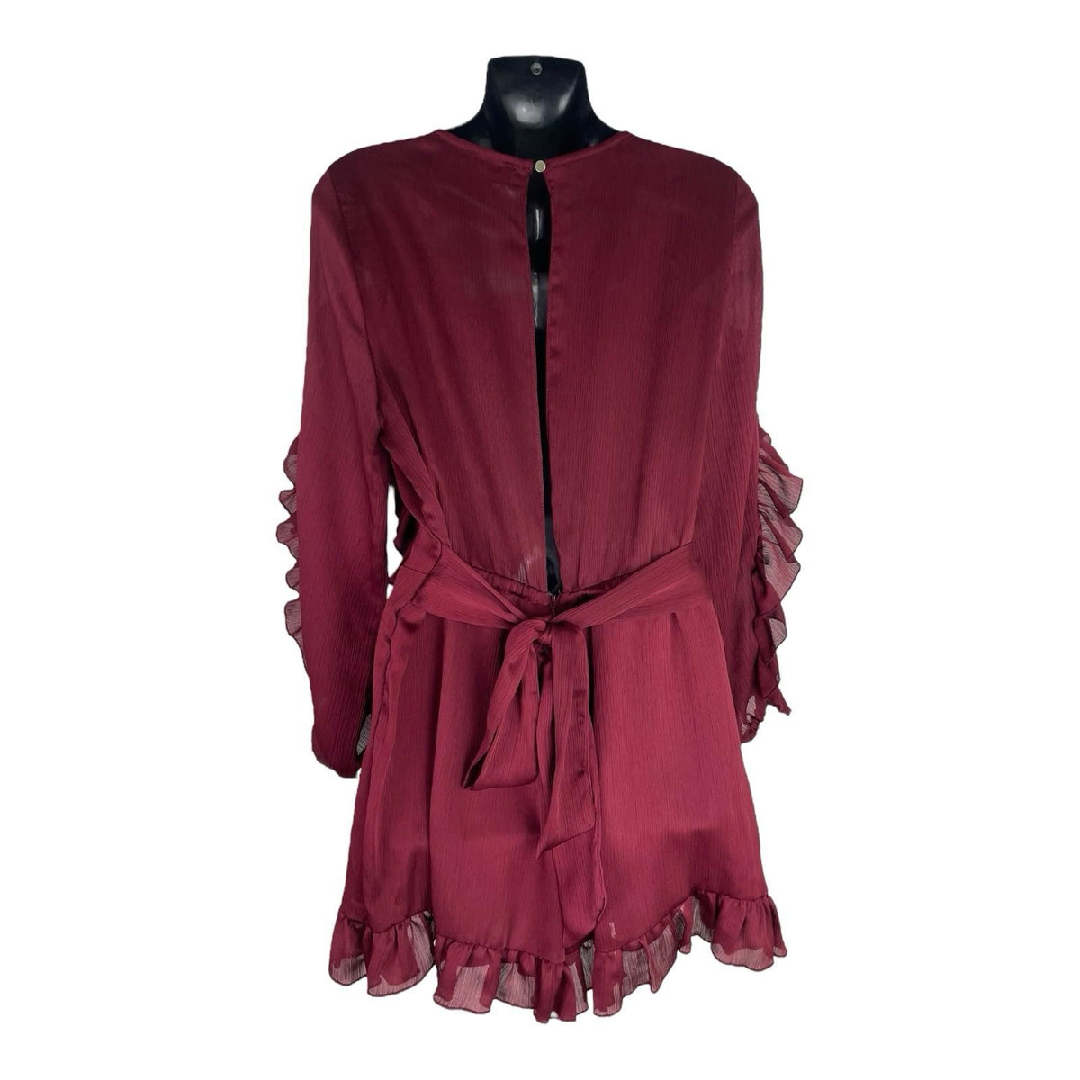 River Island Deep Red Playsuit Long Sleeve Frill Accents Women’s UK Size 12