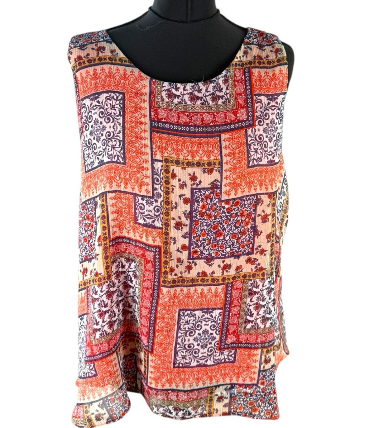 Wallis Orange Pattern Vest Top Chiffon Colour Block Women's UK Size 18