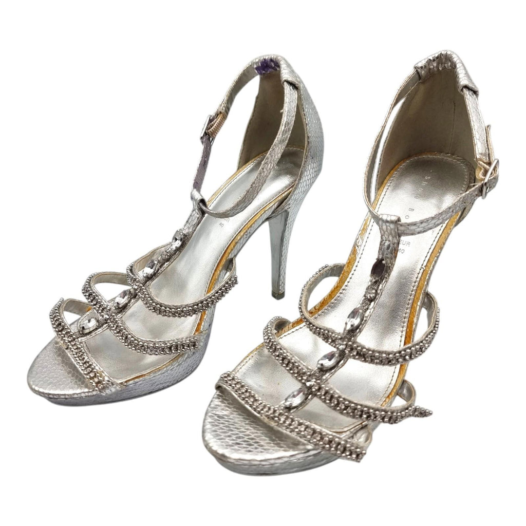 Shoe Box Silver Embellished High Heel Sandals Women's UK Size 7