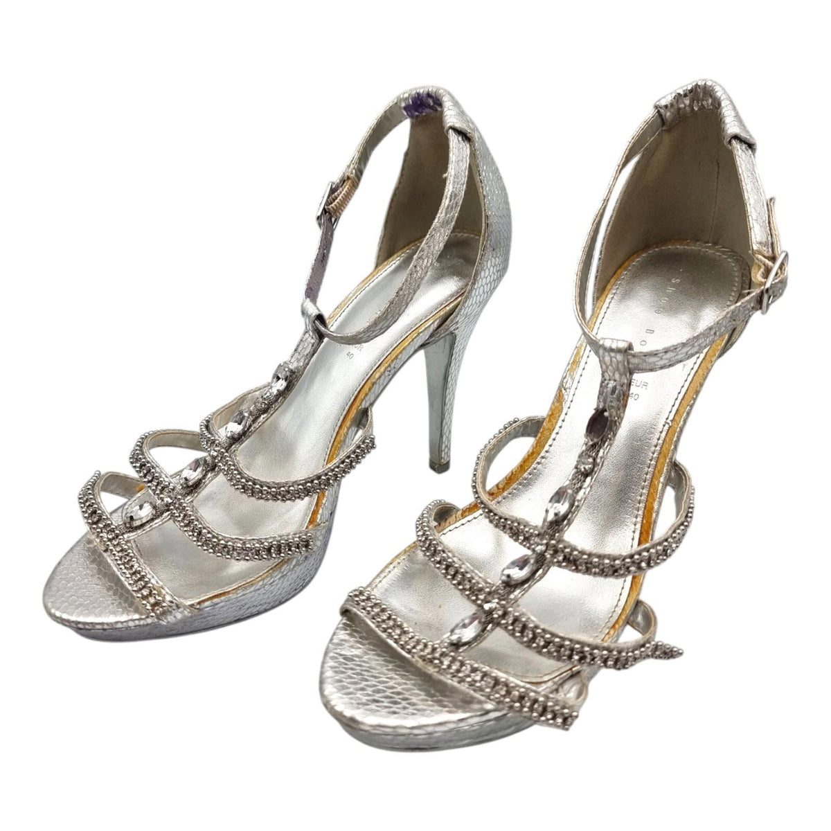 Shoe Box Silver Embellished High Heel Sandals Women's UK Size 7