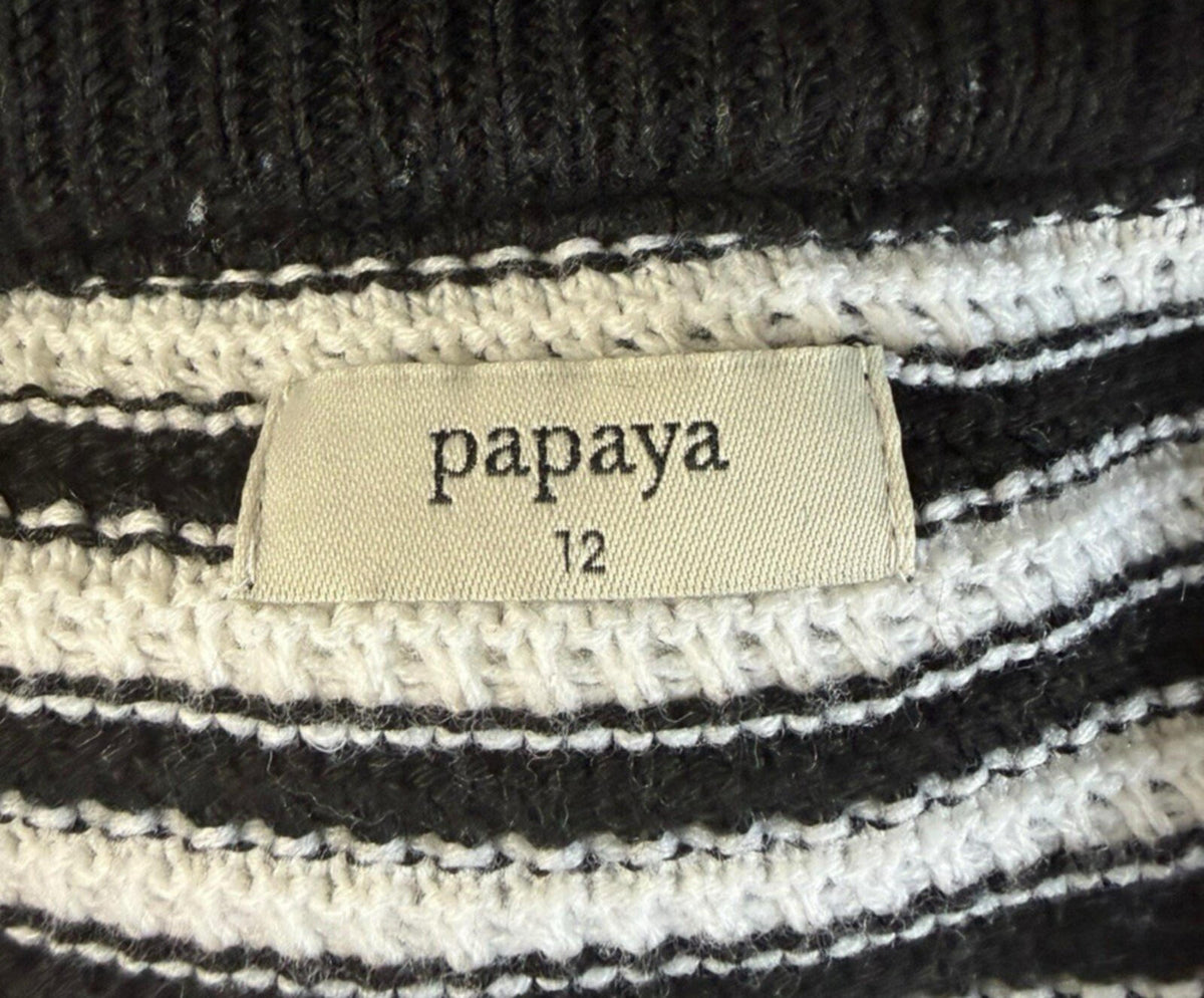 Papaya Off Shoulder Knit Top Women's UK Size 12 Stripe Black White