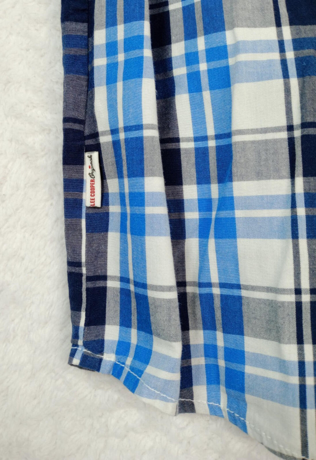 Lee Cooper Men's Shirt UK Size L Blue Check Short Sleeve Pockets 100% Cotton