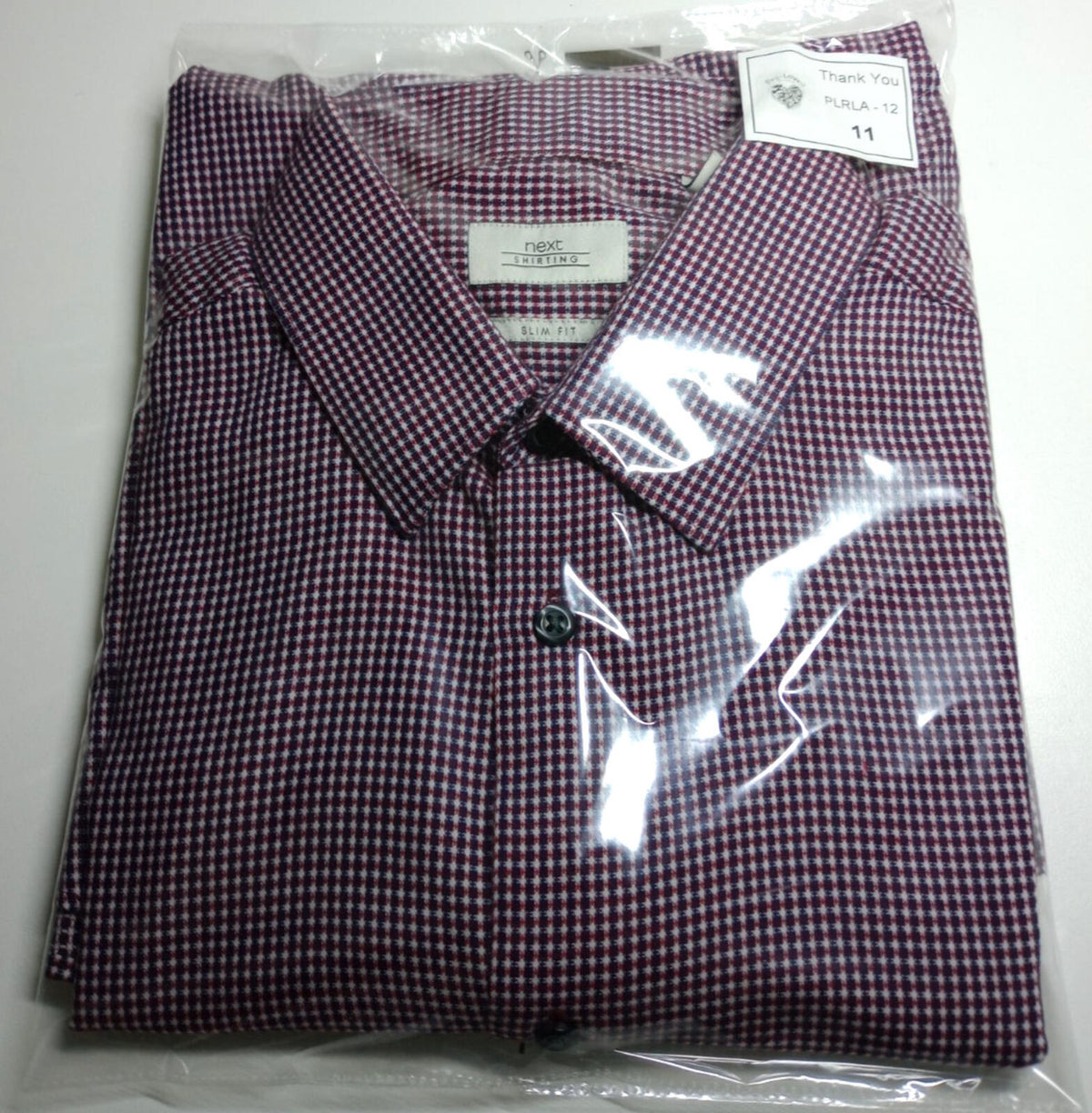 Next Shirt Men's UK Size S Long Sleeve Red Check Mixed Fabric Slim Fit