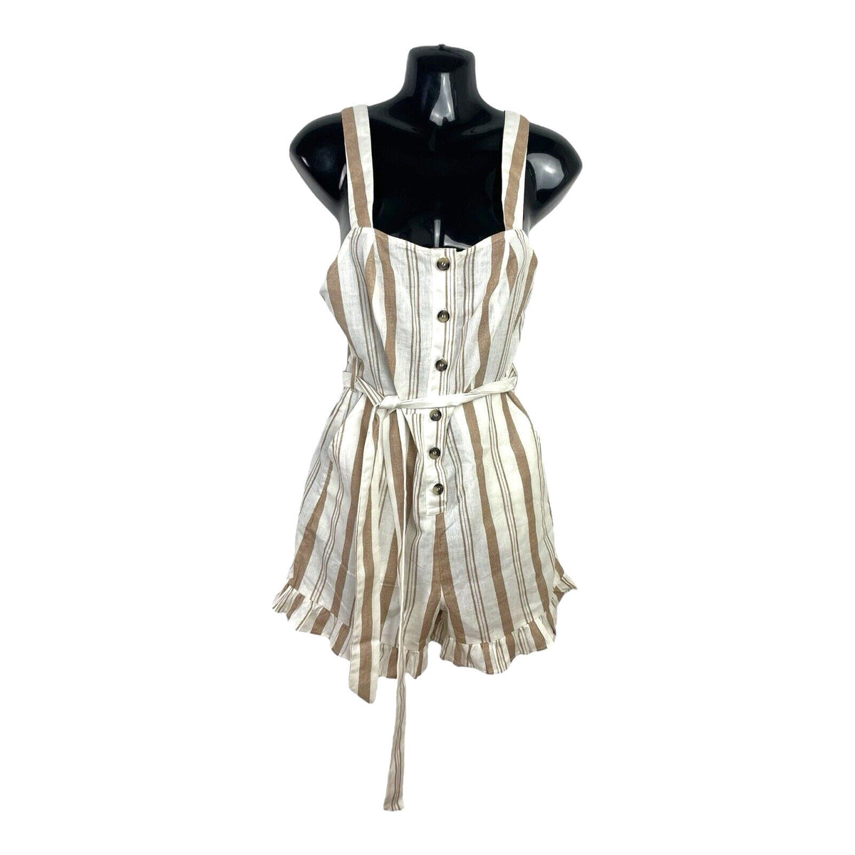 New Look Cream New Look White & Beige Stripe Playsuit Belted Pockets Women's UK Size 6