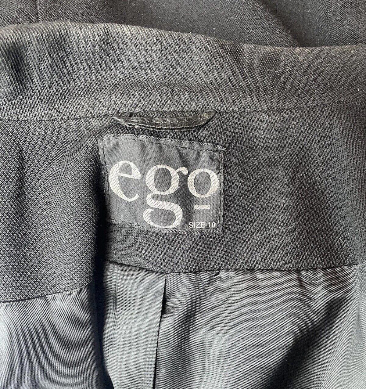 Ego Blazer Jacket Retro Long Black Shoulder Pads Women's UK Size 10