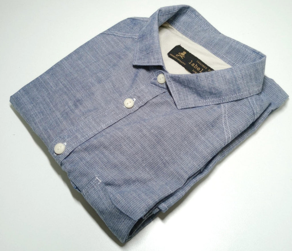 Label Lab Chambray Shirt Men's UK Size Medium Blue Short Sleeve Pocket
