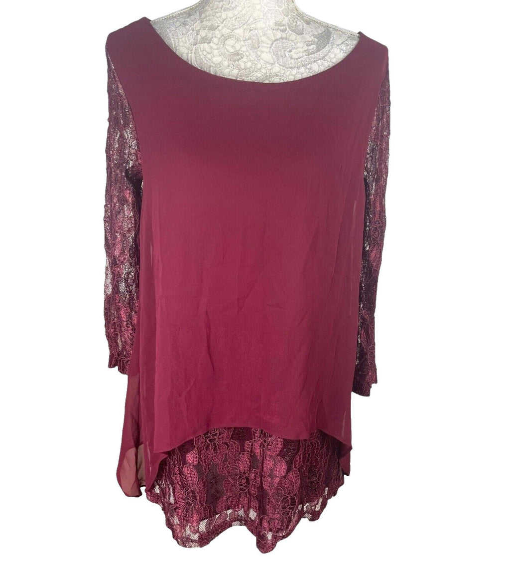 Floryday Red Burgandy Lace Tiered Top Women's UK Size M (8-10)