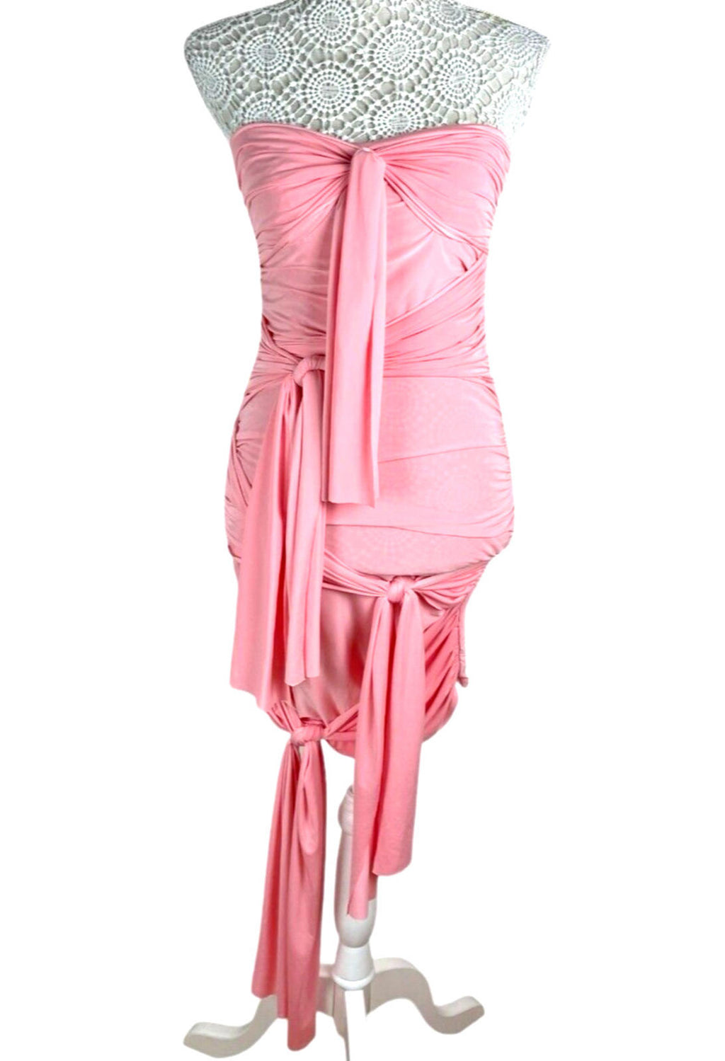 Draped Bodycon Mid Dress Women’s UK Size 8 Pink Cocktail Strapless Jersey Ruched