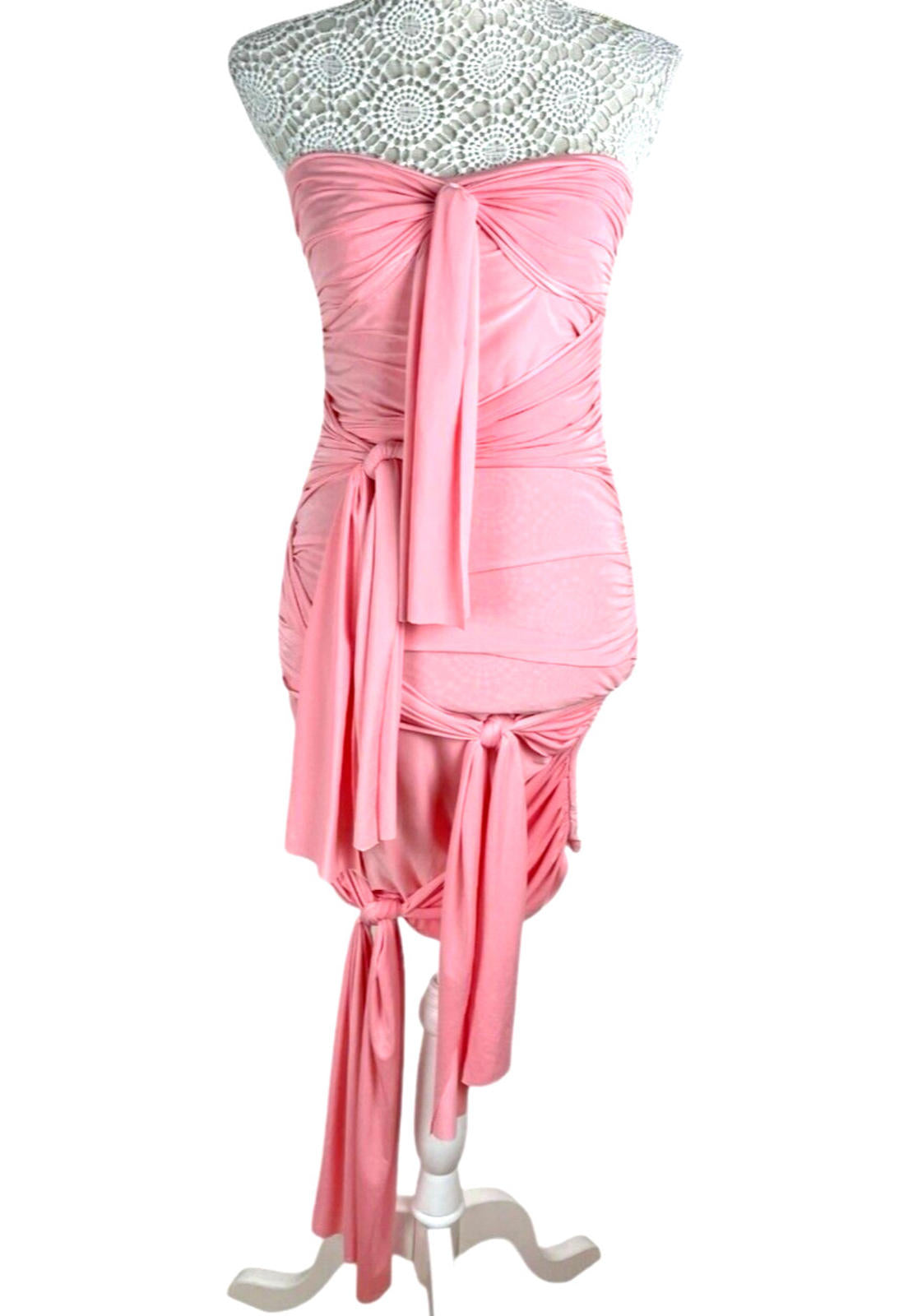 Draped Bodycon Mid Dress Women’s UK Size 8 Pink Cocktail Strapless Jersey Ruched