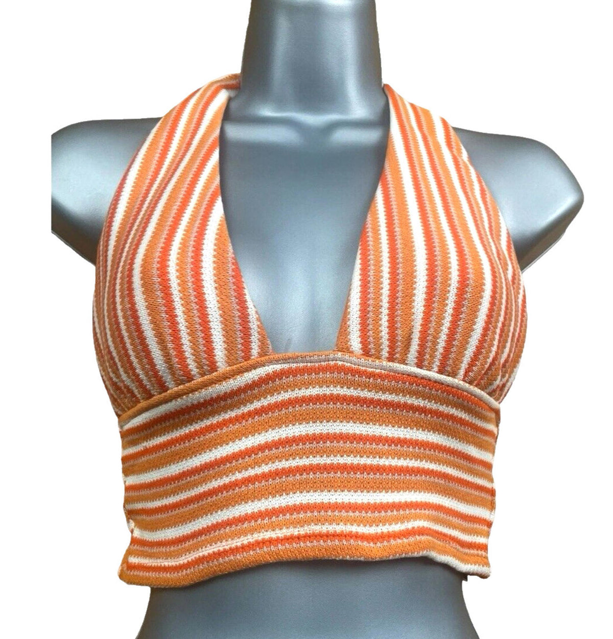 Divided Halterneck Crop Top Orange Stripe Women's UK Size XS