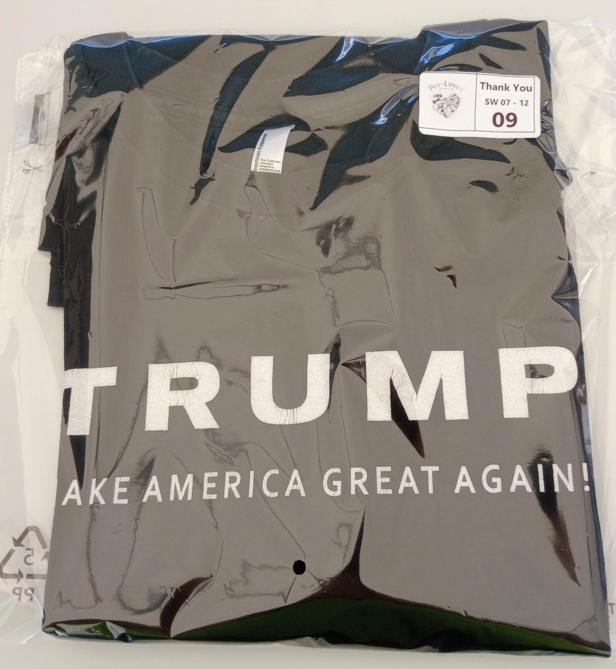 American Apparel Black Trump Print T-Shirt Men's UK Size L Black Crew Neck USA Make America Great Again