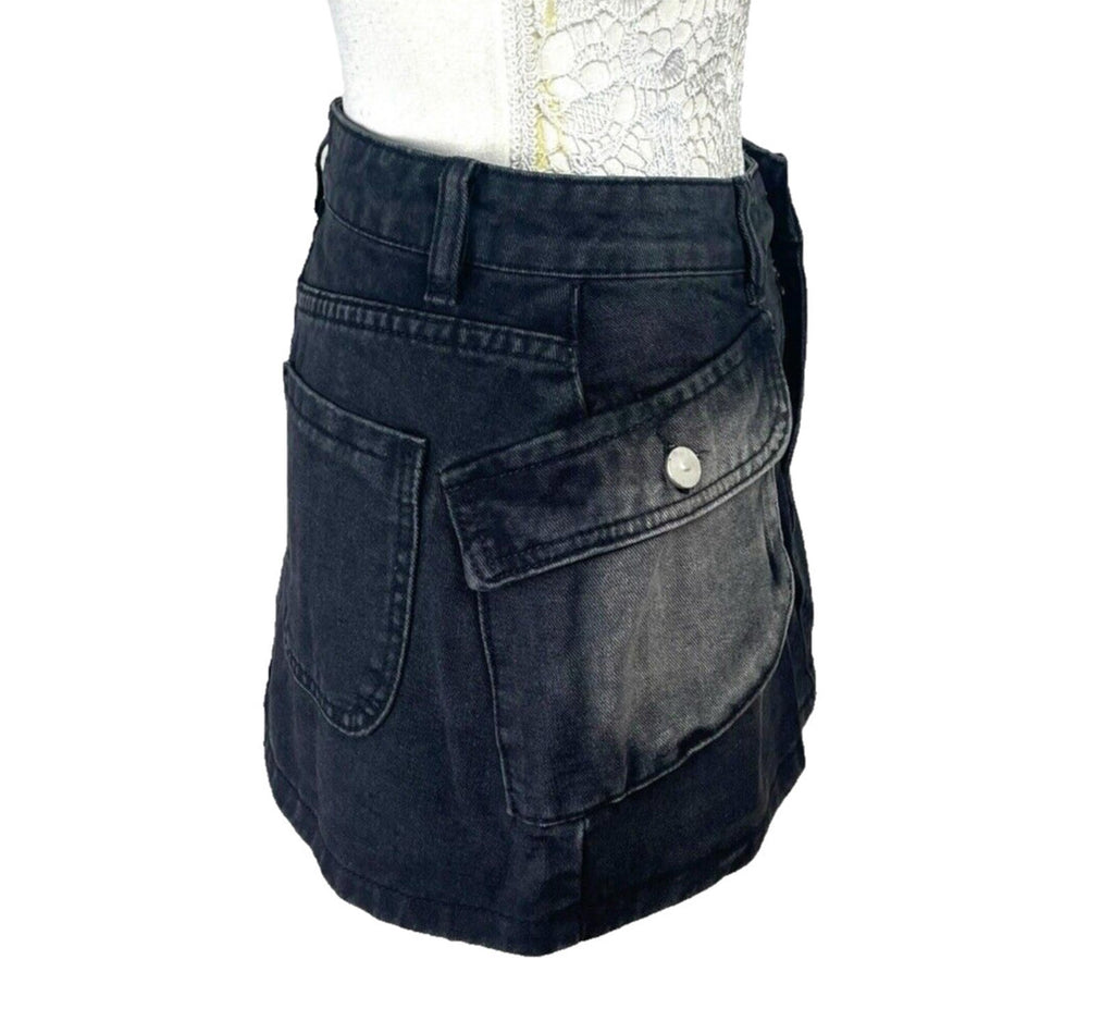 Denim Cargo Mini Skirt Black Women's UK Size 8