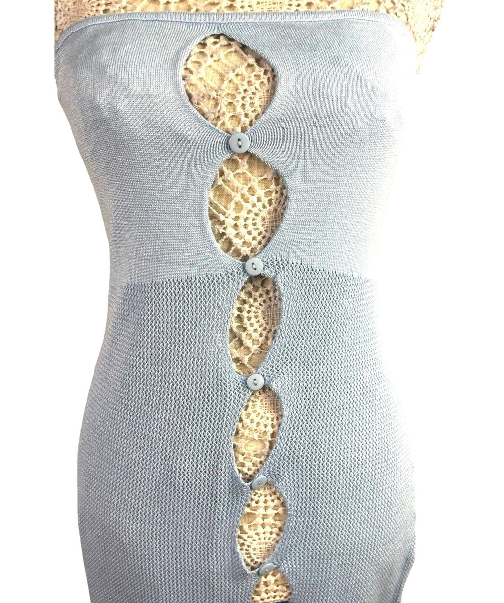 Light Blue Knit Beach Dress Maxi Cut Out Design Women's UK Size 10-12