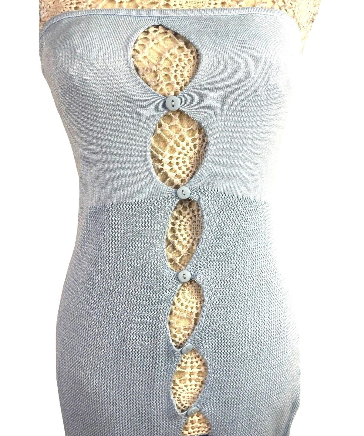 Light Blue Knit Beach Dress Maxi Cut Out Design Women's UK Size 10-12