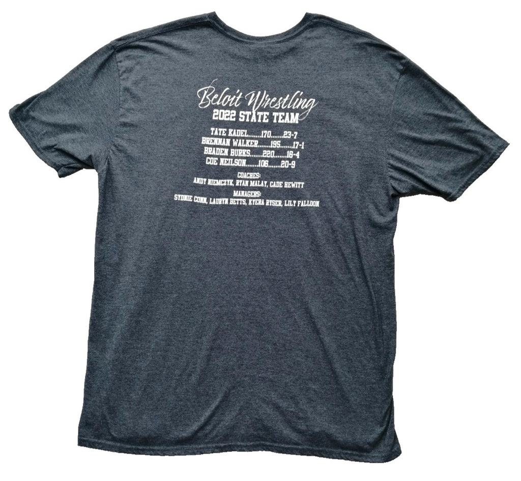 Gildan Gray Beloit Wrestling 2022 Graphic Print T-Shirt Men's Size XL Slate Crew Neck