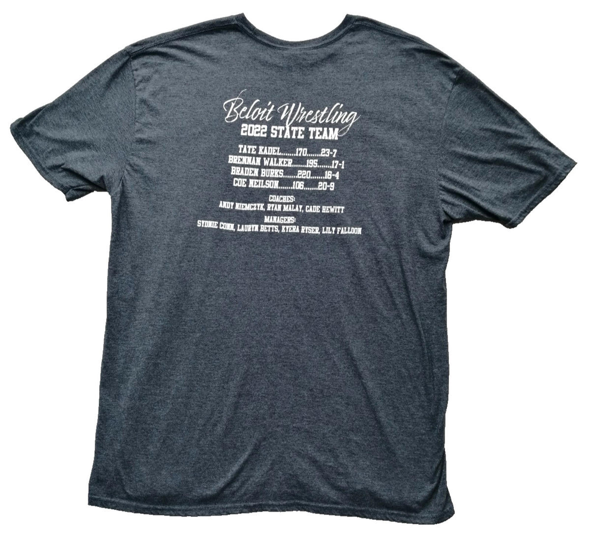 Gildan Gray Beloit Wrestling 2022 Graphic Print T-Shirt Men's Size XL Slate Crew Neck