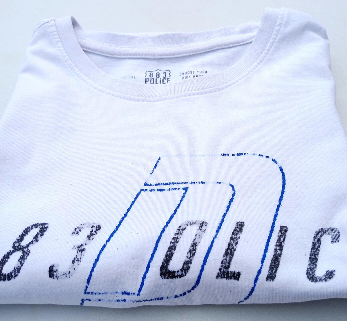 883 Police T Shirt Men's UK Size S White 100% Cotton Easy Care Graphic Print