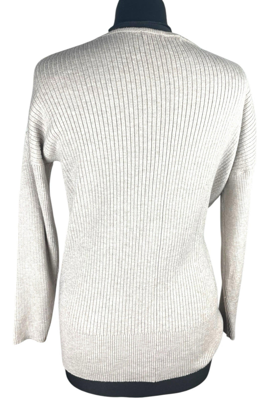 George Beige Ribbed Thin Jumper V Neck Women's UK Size S