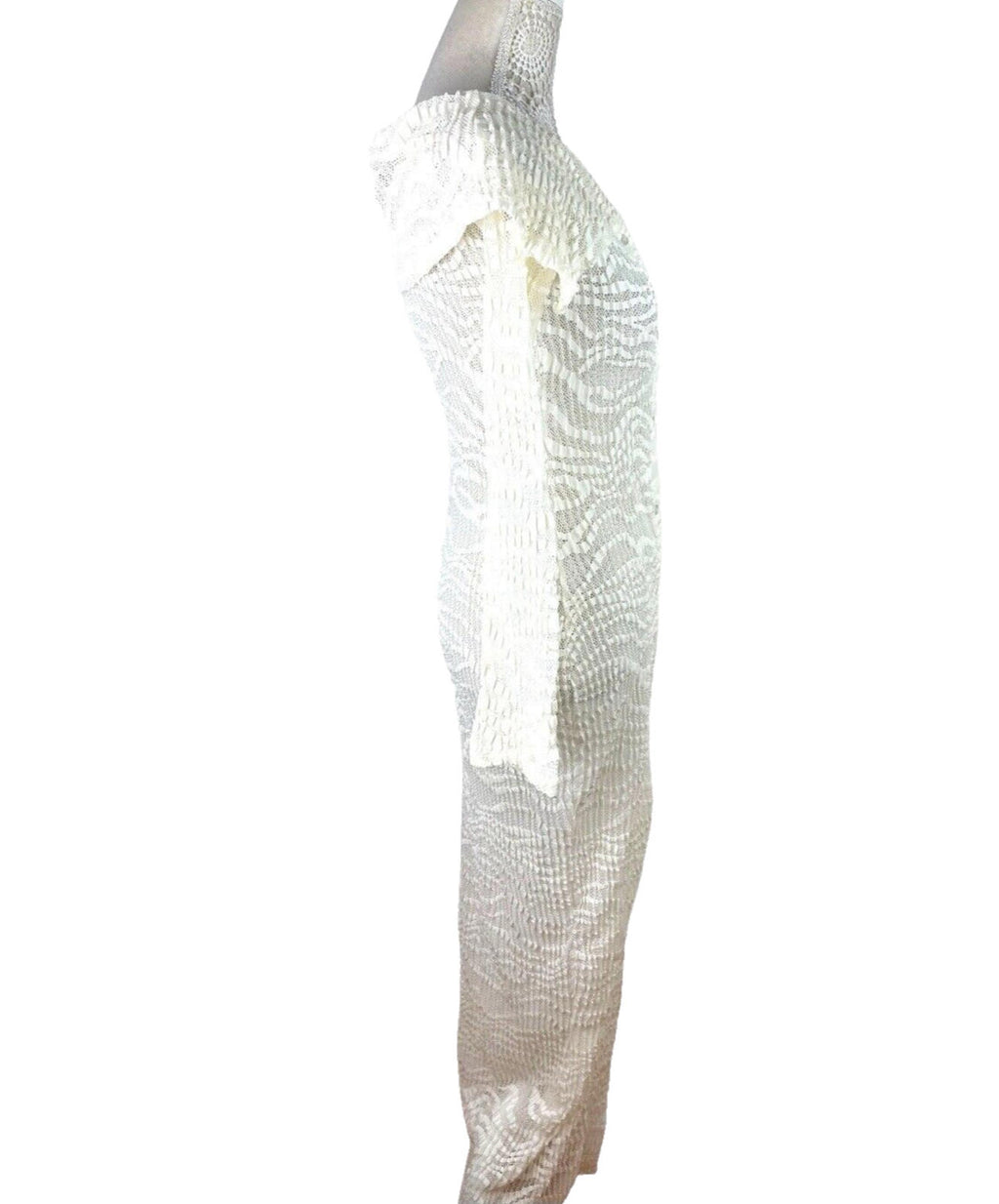 Maxi Dress Cream Textured Semi Sheer Shirt Dress Long Sleeve Women’s UK Size 8