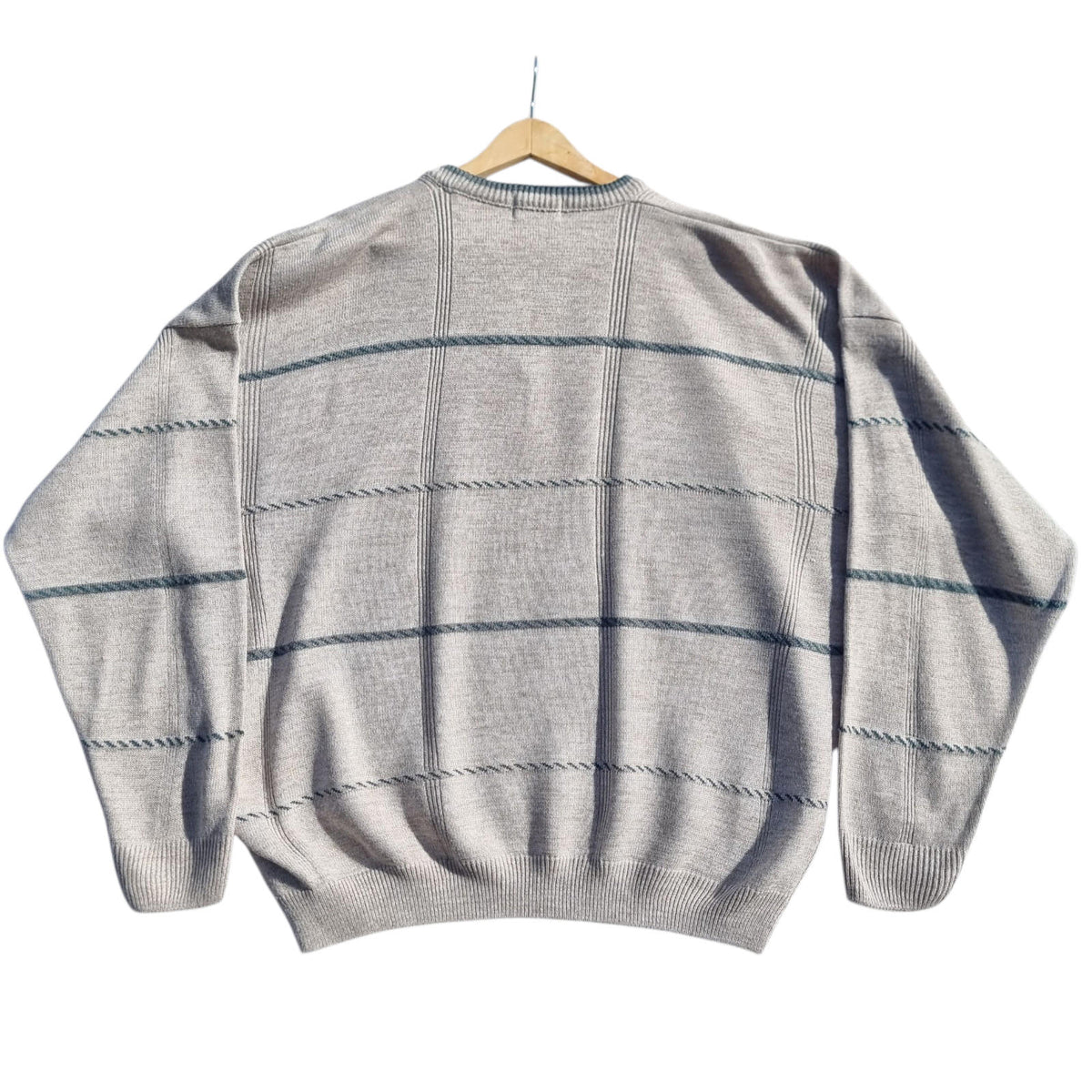 BHS Knit Jumper Men's UK Size L Beige Striped 100% Acrilic V-Neck