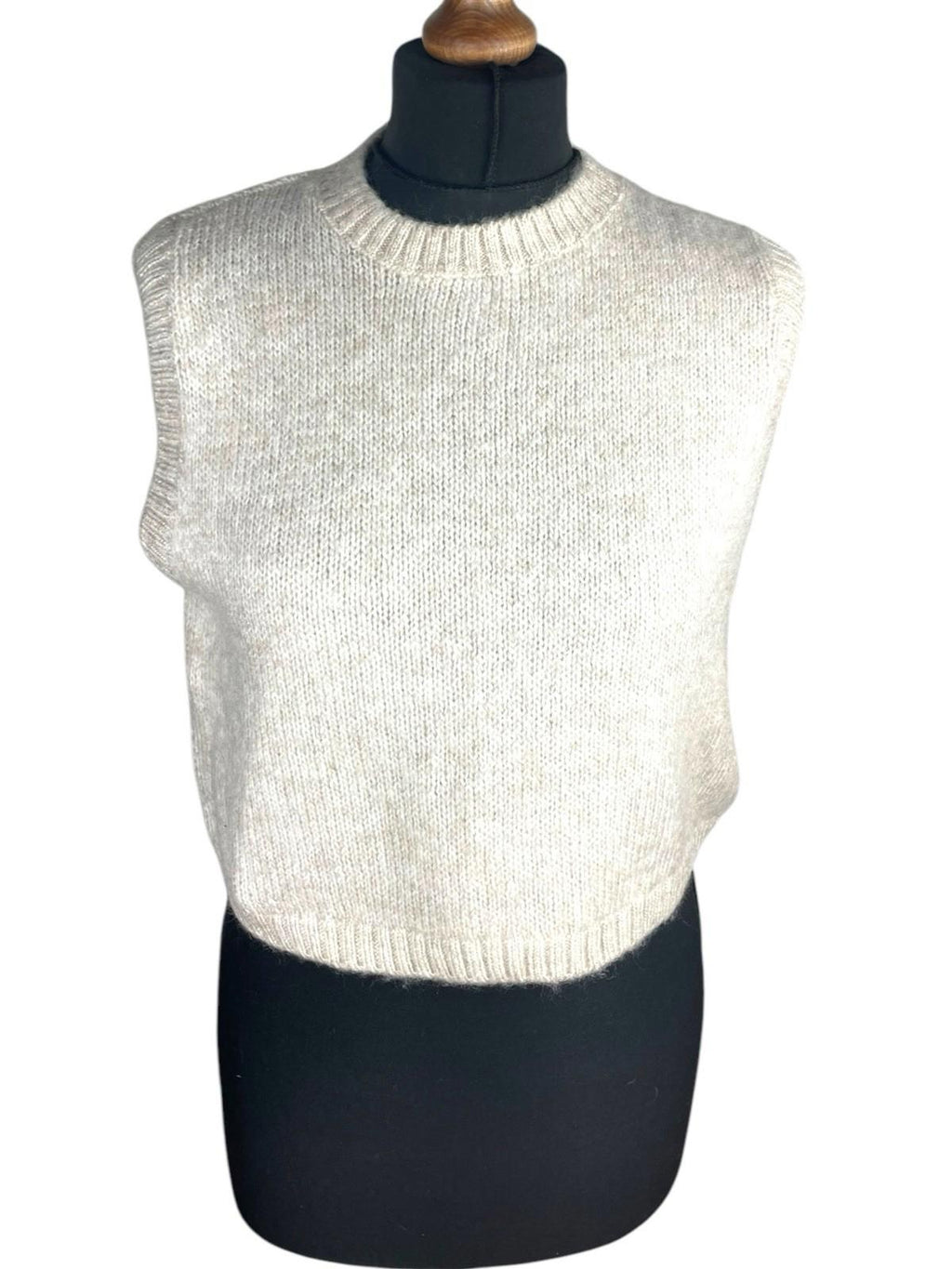 Bershka Beige Knit Vest Jumper Cropped Sleeveless Women's UK Size M