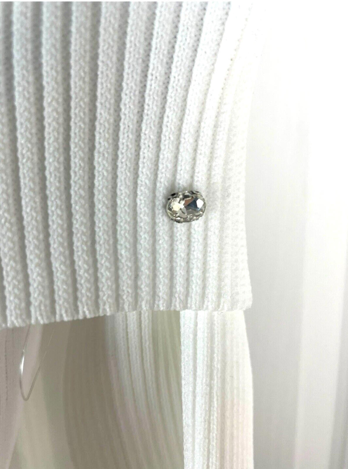 Playsuit White Ribbed Long Sleeve Diamante Studded Women's UK Size 8