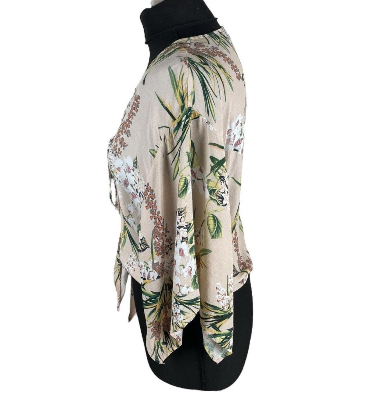 River Island Pink Floral Crop Top Tie Front 3/4 Sleeve Pastel Women's UK Size 12